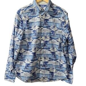 Nautica Blue Sail Tropical Print Long Sleeve Button Down Classic Fit Shirt Med